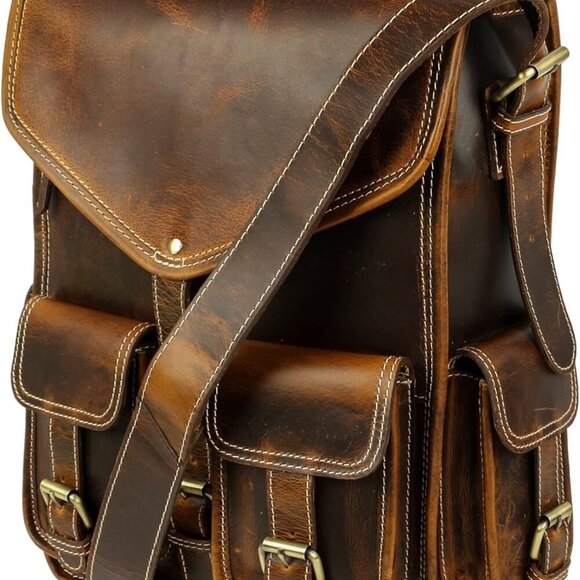 Leather Backpack Rucksack Travel Laptop Camping Bag for Men Women - Picture 6 of 7